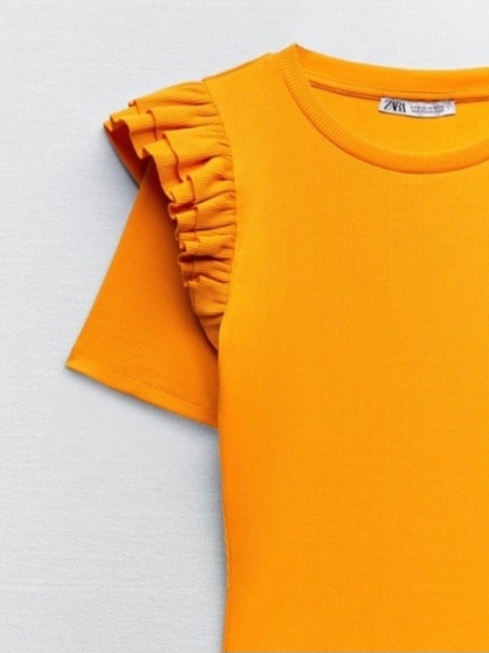 ZARA Bright Orange Ruffle Sleeve Bodysuit